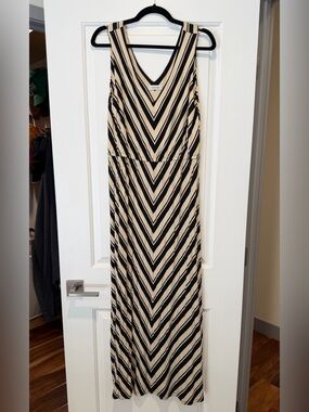 Calvin Klein Sleeveless V-Neck Black and Cream Maxi Dress